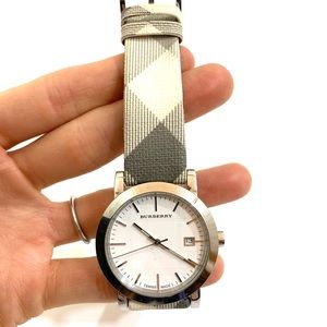 Authentic Burberry women’s white plaid watch